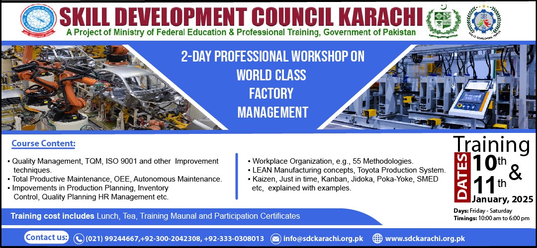 Worldclass workshop Banner of SDC Karachi