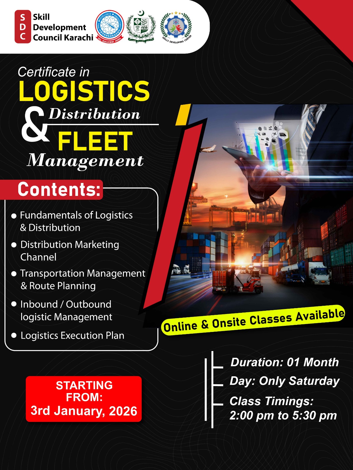 certificate in logistics and distribution fleet management by skill development council karachi