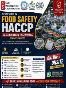 certificate in food safety HACCP certification essentials by skill development council karachi