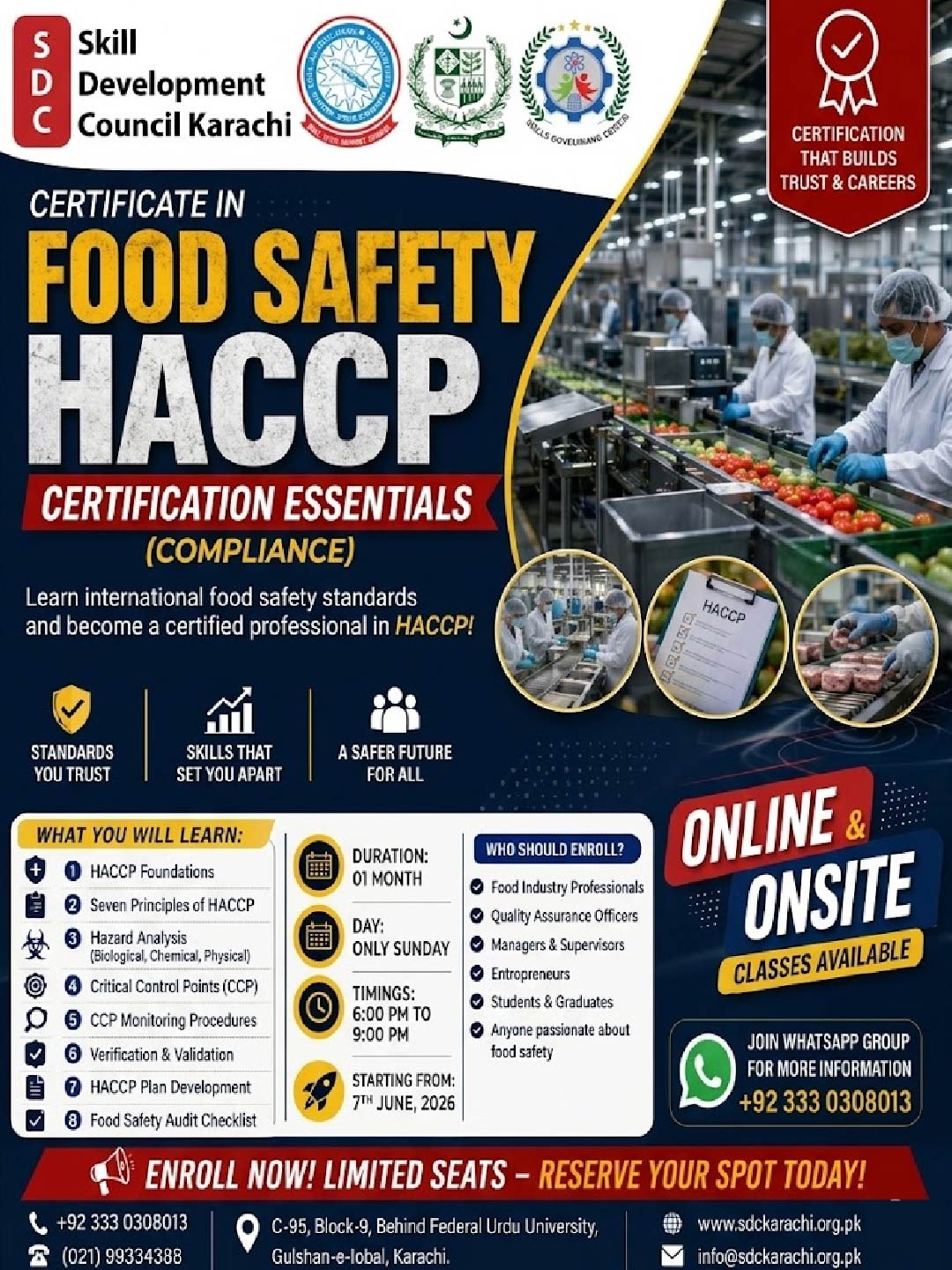 certificate in food safety HACCP certification essentials by skill development council karachi